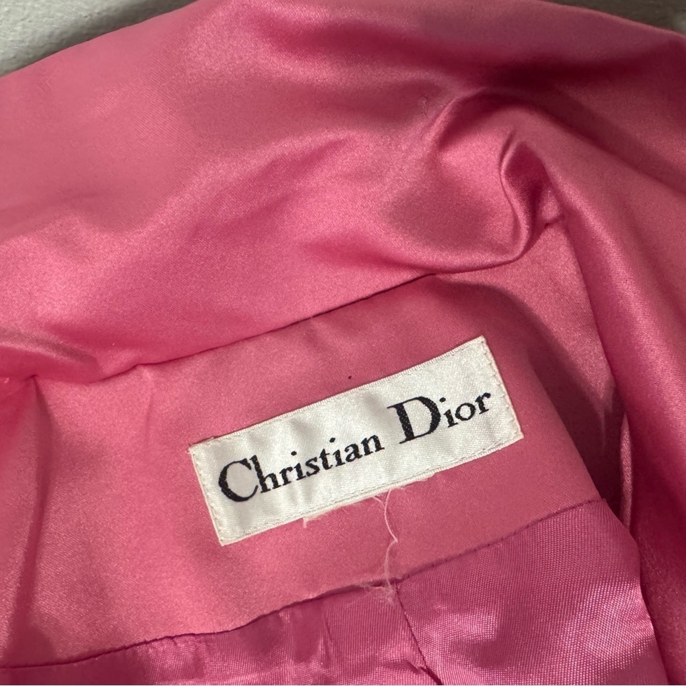 1980s Vintage Christian Dior Bubblegum Pink Satin Cinched Blazer Jacket NO SIZE - Picture 8 of 9